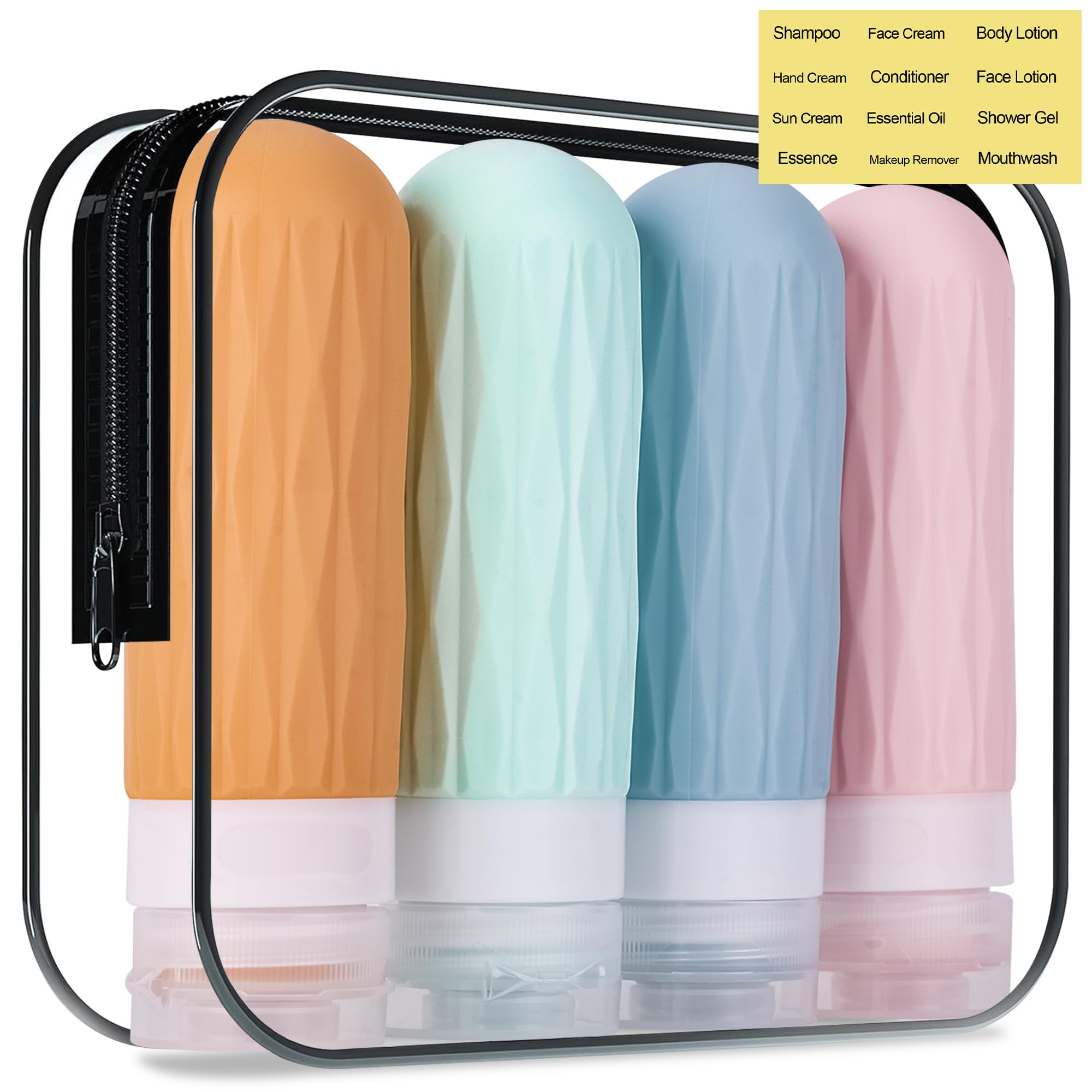 FEEJOY Travel Bottles for Toiletries TSA Approved Travel Size Containers 3oz Travel Size Toiletries Bottles Leakproof & Refillable Silicone Travel Bottles for Shampoo Conditioner (Colorful)